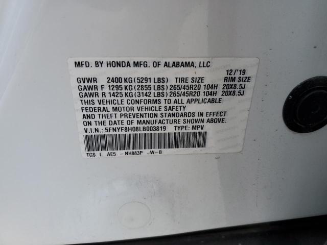 5FNYF8H08LB003819 - 2020 HONDA PASSPORT E 白色 照片 10