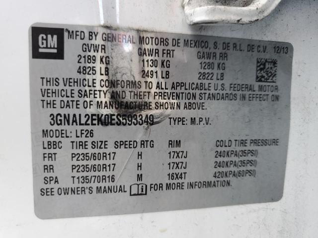 3GNAL2EK0ES593349 - 2014 CHEVROLET CAPTIVA LS თეთრი ფოტო 10