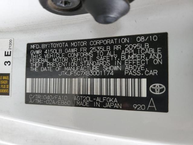 JTKJF5C7XB3001174 - 2011 TOYOTA SCION TC 白色 照片 10