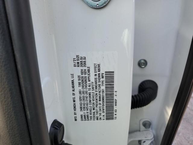 5FNYF8H56MB011561 - 2021 HONDA PASSPORT E 白色 照片 10