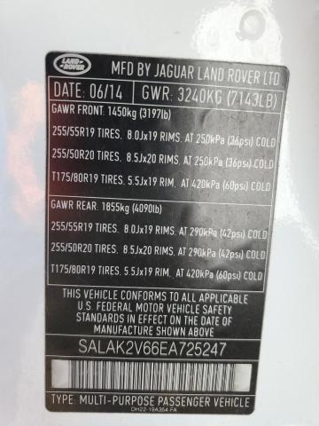 SALAK2V66EA725247 - 2014 LAND ROVER LR4 HSE LU WHITE photo 10