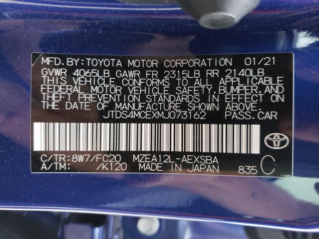 JTDS4MCEXMJ073162 - 2021 TOYOTA COROLLA SE BLUE photo 10