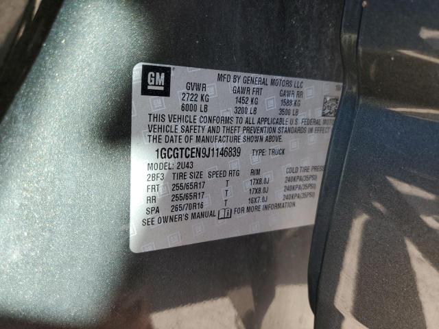 1GCGTCEN9J1146839 - 2018 CHEVROLET COLORADO L CHARCOAL photo 10