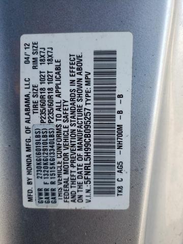 5FNRL5H99CB095257 - 2012 HONDA ODYSSEY TO SILVER photo 10