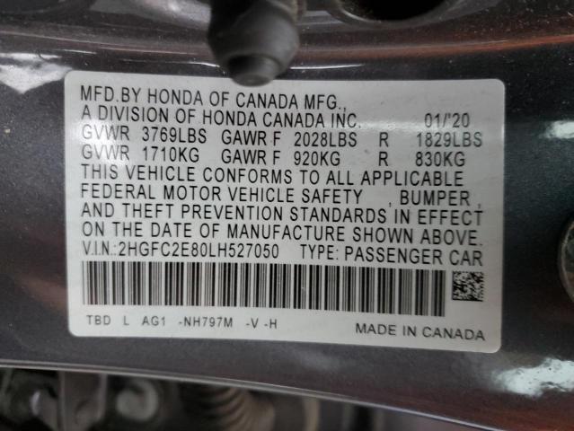 2HGFC2E80LH527050 - 2020 HONDA CIVIC SPOR 灰色 照片 10