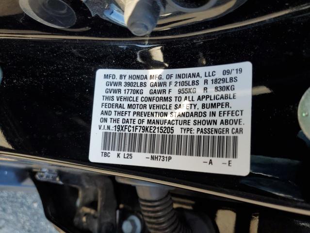 19XFC1F79KE215205 - 2019 HONDA CIVIC EXL Czarny zdjęcie 10