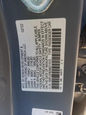 19XFL2H82NE011510 - 2022 HONDA CIVIC SPOR 灰色 照片 10