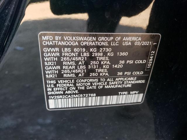 1V2SR2CA2MC572768 - 2021 VOLKSWAGEN ATLAS SEL Qara foto 10