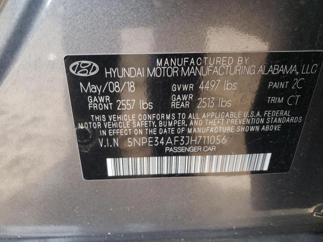 5NPE34AF3JH711056 - 2018 HYUNDAI SONATA SPO GRAY photo 10