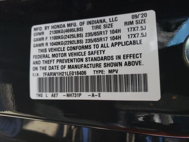 7FARW1H21LE018406 - 2020 HONDA CR-V LX BLACK photo 10