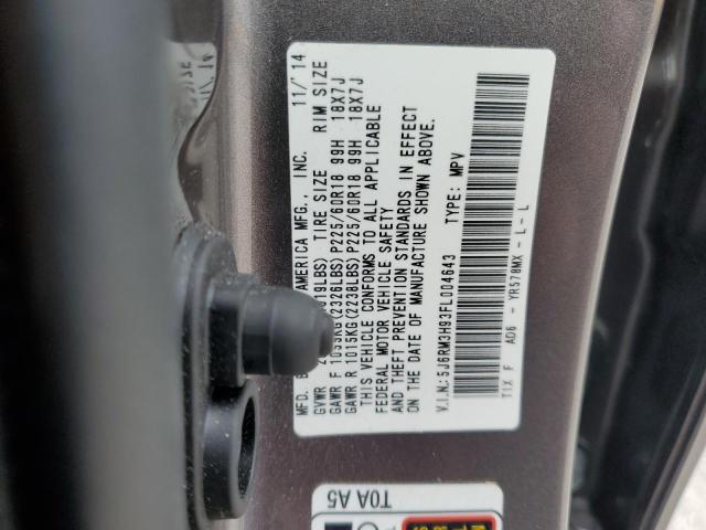 5J6RM3H93FL004643 - 2015 HONDA CR-V TOURI GRAY photo 10