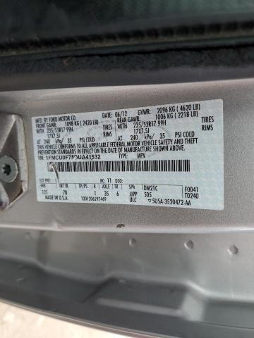 1FMCU0F75DUA41532 - 2013 FORD ESCAPE S SILVER photo 10