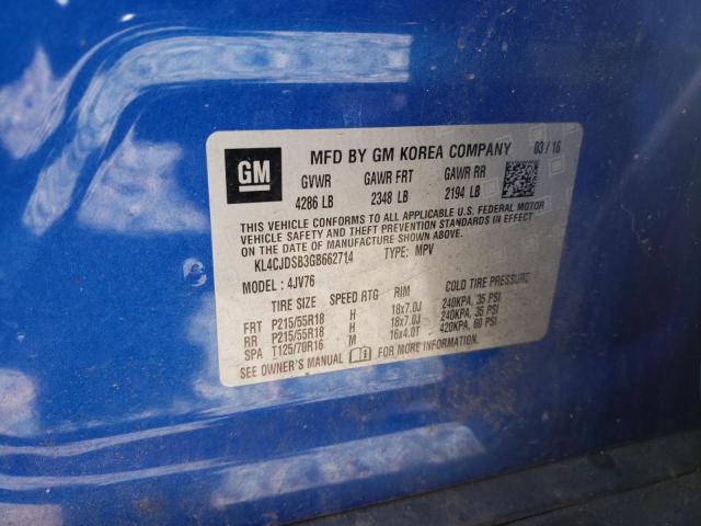 KL4CJDSB3GB662714 - 2016 BUICK ENCORE PRE BLUE photo 10