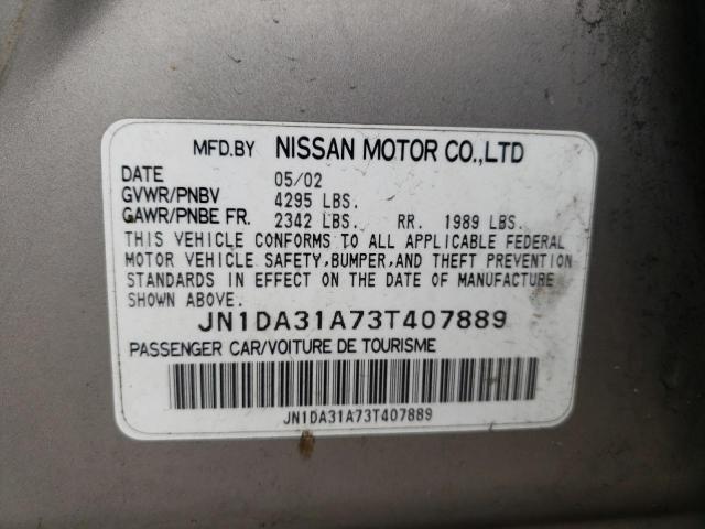 JN1DA31A73T407889 - 2003 NISSAN MAXIMA GLE GRAY photo 10