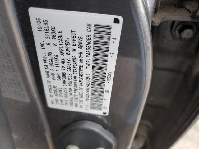 19UUA76517A000914 - 2007 ACURA TL TYPE S GRAY photo 10