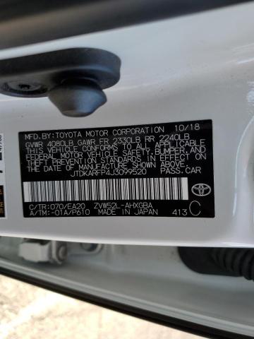 JTDKARFP4J3099520 - 2018 TOYOTA PRIUS PRIM 白色 照片 10