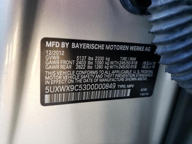 5UXWX9C53D0D00849 - 2013 BMW X3 XDRIVE2 SILVER photo 10