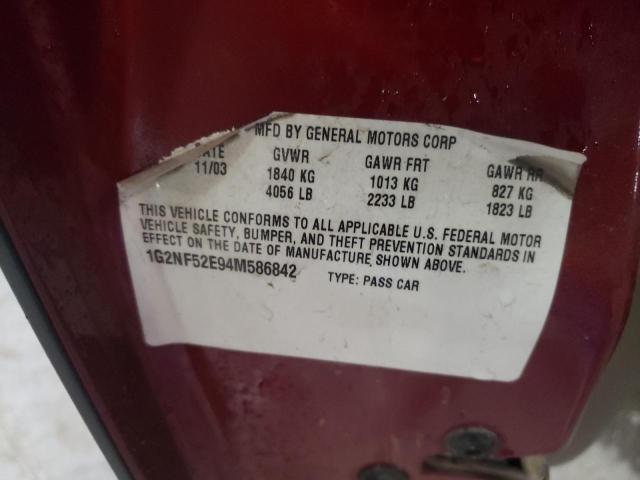 1G2NF52E94M586842 - 2004 PONTIAC GRAND AM S MAROON photo 10