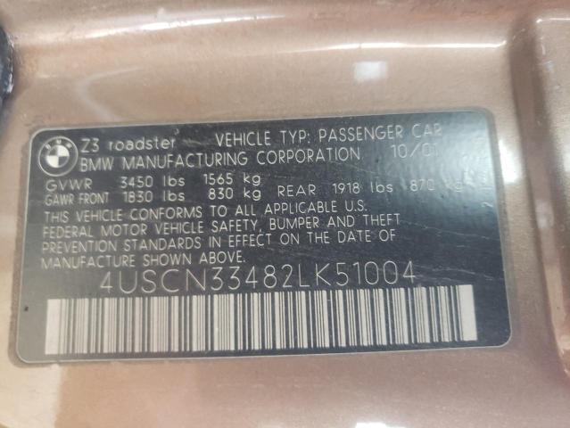 4USCN33482LK51004 - 2002 BMW Z3 2.5 GOLD photo 10