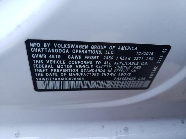1VWDT7A34HC028658 - 2017 VOLKSWAGEN PASSAT R-L WHITE photo 10