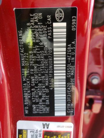 4T1JZ1FB0NU087709 - 2022 TOYOTA AVALON XLE RED photo 12