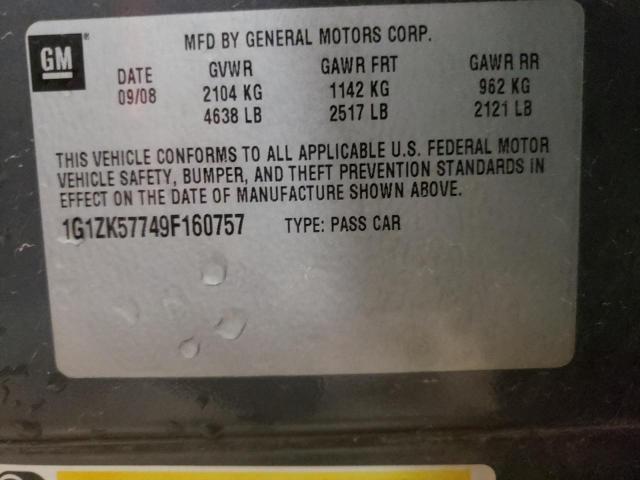 1G1ZK57749F160757 - 2009 CHEVROLET MALIBU LTZ ნაცრისფერი ფოტო 10