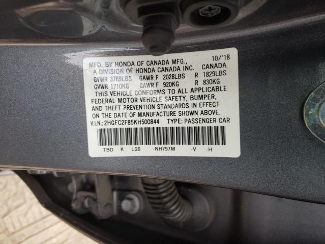 2HGFC2F85KH500844 - 2019 HONDA CIVIC SPOR 灰色 照片 10