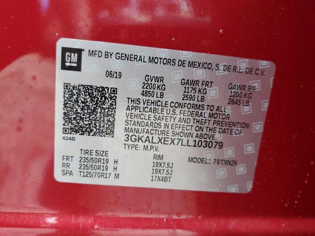 3GKALXEX7LL103079 - 2020 GMC TERRAIN DE BURGUNDY photo 10