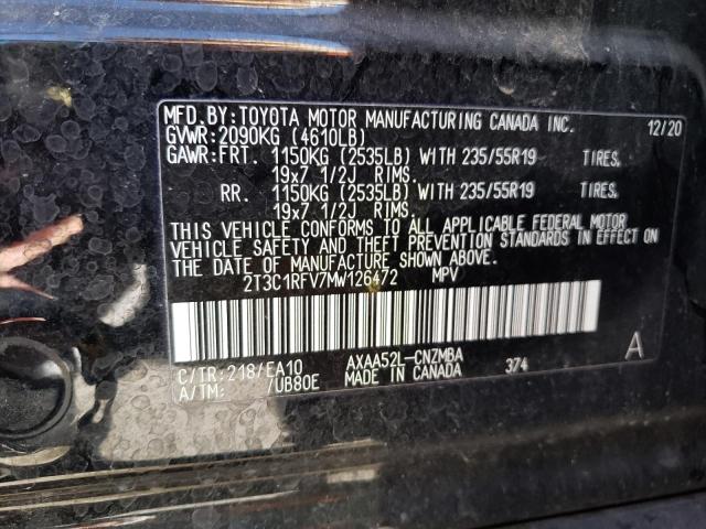 2T3C1RFV7MW126472 - 2021 TOYOTA RAV4 XLE P BLACK photo 10