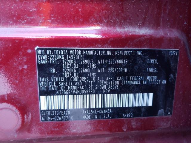 4T3B6RFV4MU059780 - 2021 TOYOTA RAV4 XLE P RED photo 10