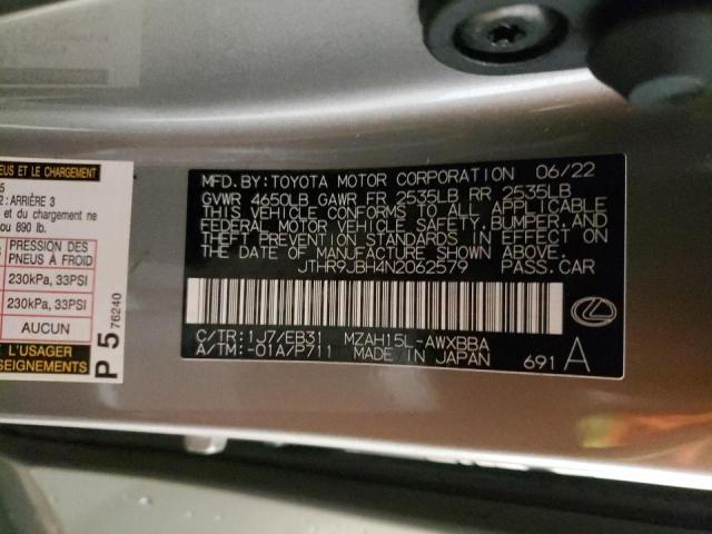 JTHR9JBH4N2062579 - 2022 LEXUS UX 250H BA SILVER photo 10