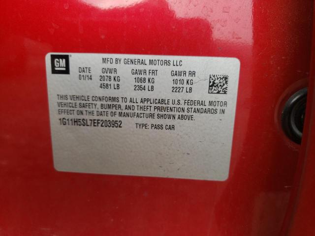 1G11H5SL7EF203952 - 2014 CHEVROLET MALIBU LTZ წითელი ფოტო 10