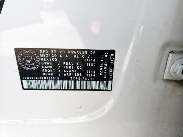 3VW2K7AJ0EM429319 - 2014 VOLKSWAGEN JETTA BASE 白色 照片 9