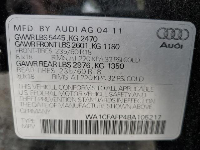 WA1CFAFP4BA105217 - 2011 AUDI Q5 PREMIUM BLACK photo 10