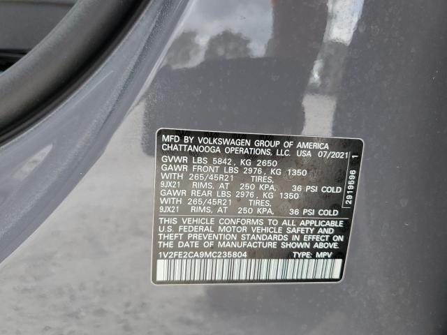 1V2FE2CA9MC235804 - 2021 VOLKSWAGEN ATLAS CROS GRAY photo 10