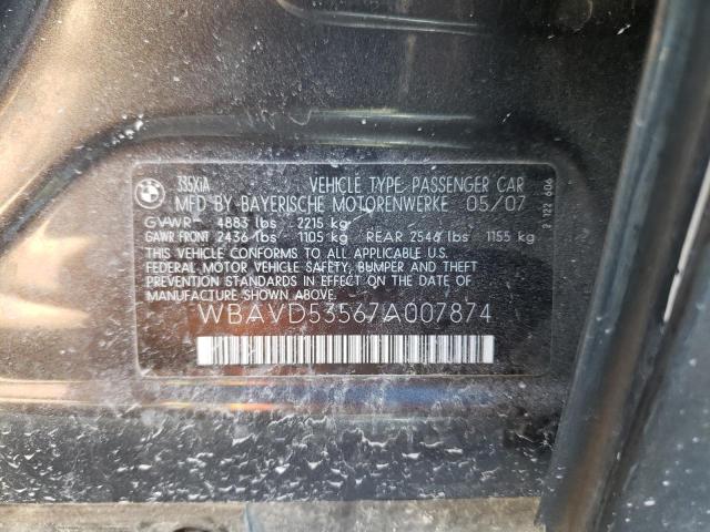 WBAVD53567A007874 - 2007 BMW 335 XI BLACK photo 10