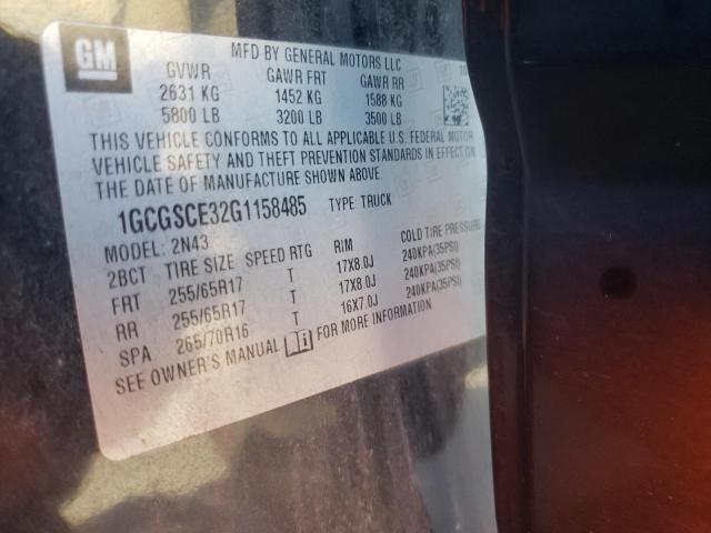 1GCGSCE32G1158485 - 2016 CHEVROLET COLORADO L BLACK photo 10