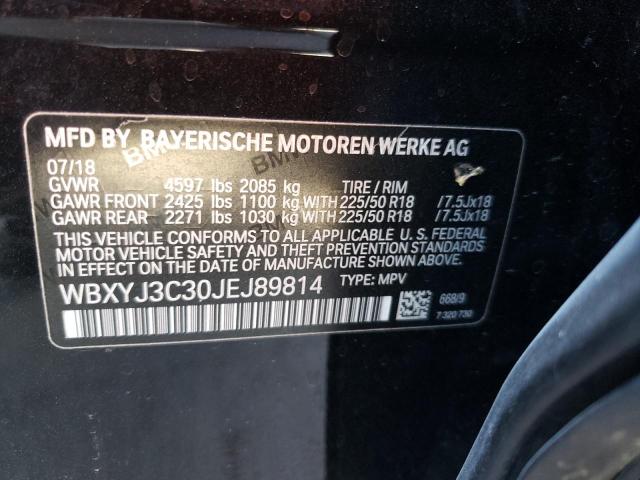 WBXYJ3C30JEJ89814 - 2018 BMW X2 SDRIVE2 BLACK photo 10
