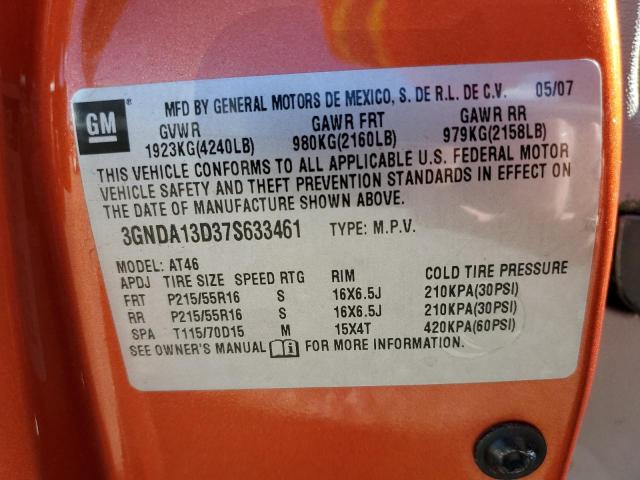 3GNDA13D37S633461 - 2007 CHEVROLET HHR LS ORANGE photo 10