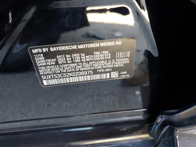 5UXTS3C52K0Z06975 - 2019 BMW X3 XDRIVEM BLACK photo 10