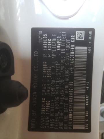 JHMFC1F76KX002100 - 2019 HONDA CIVIC EXL أبيض صورة 10