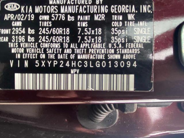 5XYP24HC3LG013094 - 2020 KIA TELLURIDE BURGUNDY photo 10