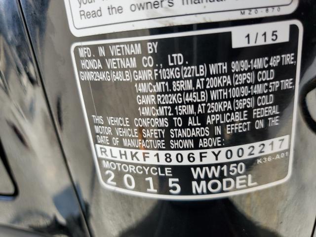 RLHKF1806FY002217 - 2015 HONDA PCX 150 BLACK photo 10