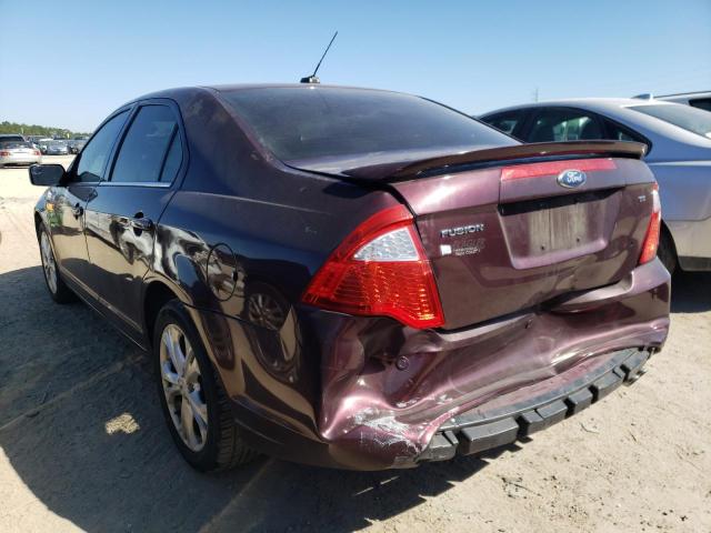 3FAHP0HA2CR254802 - 2012 FORD FUSION S F MAROON photo 3