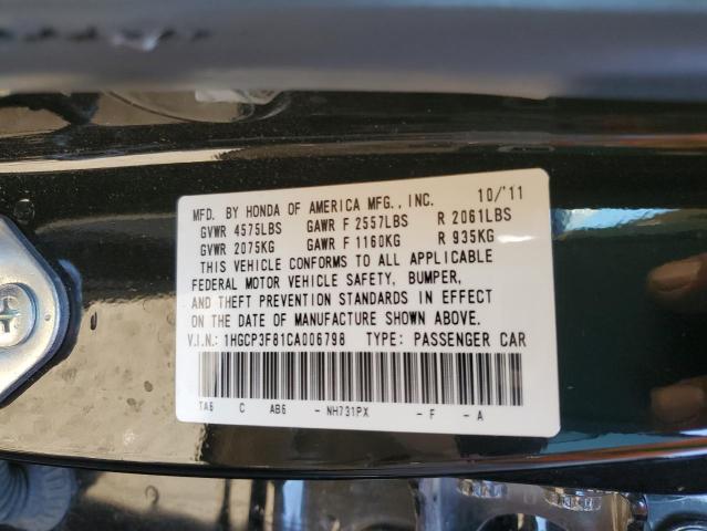 1HGCP3F81CA006798 - 2012 HONDA ACCORD EXL BLACK photo 10