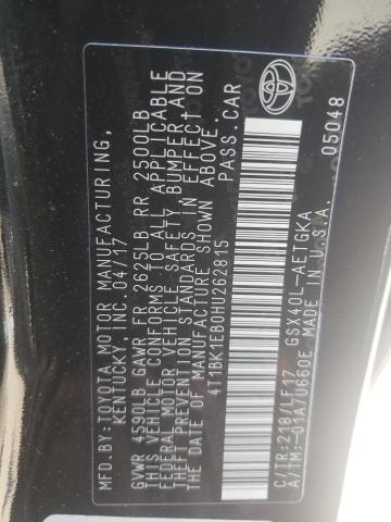 4T1BK1EB0HU262815 - 2017 TOYOTA AVALON XLE BLACK photo 10