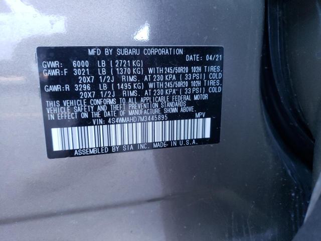 4S4WMAHD7M3445895 - 2021 SUBARU ASCENT PRE GRAY photo 10