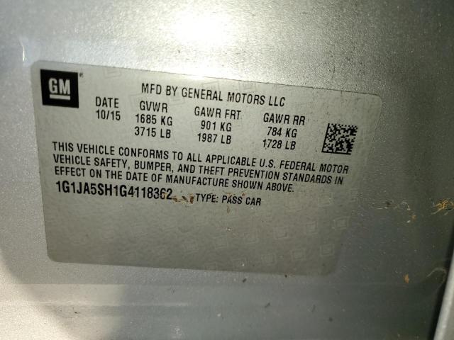 1G1JA5SH1G4118362 - 2016 CHEVROLET SONIC LS SILVER photo 10