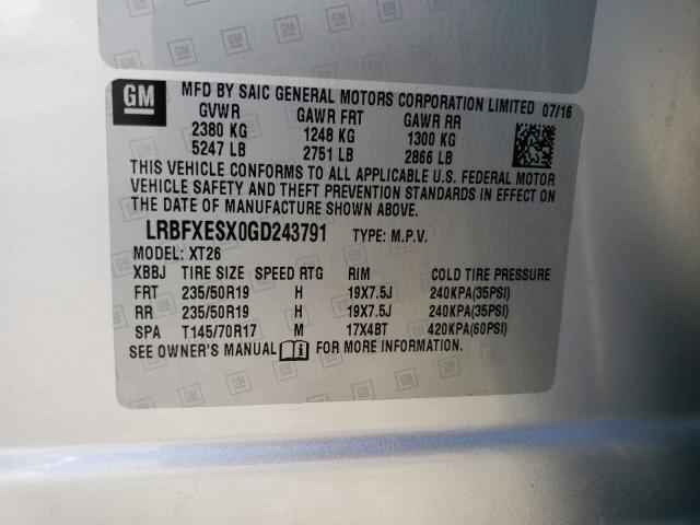 LRBFXESX0GD243791 - 2016 BUICK ENVISION P SILVER photo 10