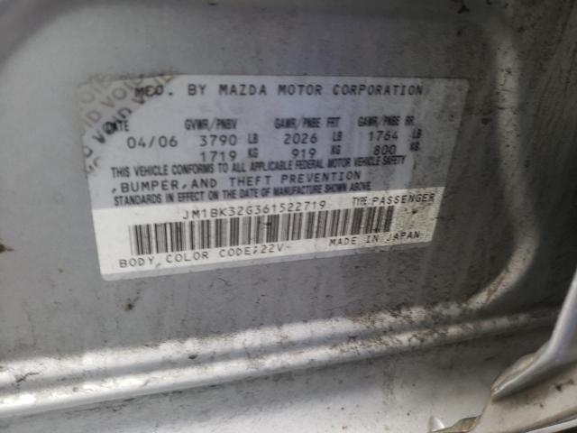 JM1BK32G361522719 - 2006 MAZDA 3 I SILVER photo 10